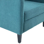 Fauteuil capitonné en coton et lin bleu / bleu sarcelle foncé / beige avec repose-pieds et structure en bois massif – Individuel