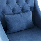Fauteuil capitonné en coton et lin bleu / bleu sarcelle foncé / beige avec repose-pieds et structure en bois massif – Individuel