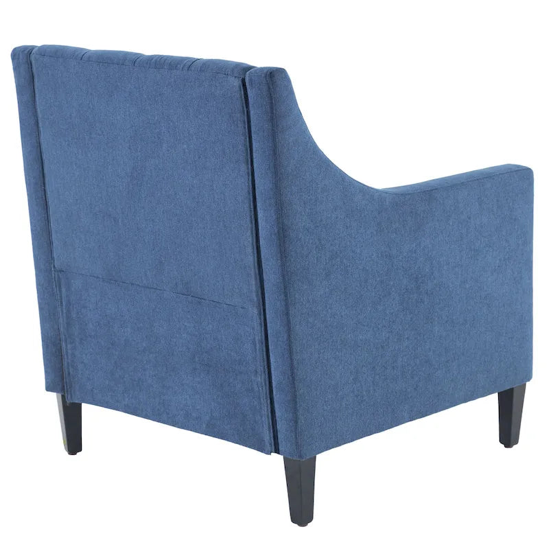 Fauteuil capitonné en coton et lin bleu / bleu sarcelle foncé / beige avec repose-pieds et structure en bois massif – Individuel