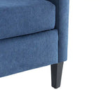 Fauteuil capitonné en coton et lin bleu / bleu sarcelle foncé / beige avec repose-pieds et structure en bois massif – Individuel
