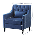 Fauteuil capitonné en coton et lin bleu / bleu sarcelle foncé / beige avec repose-pieds et structure en bois massif – Individuel