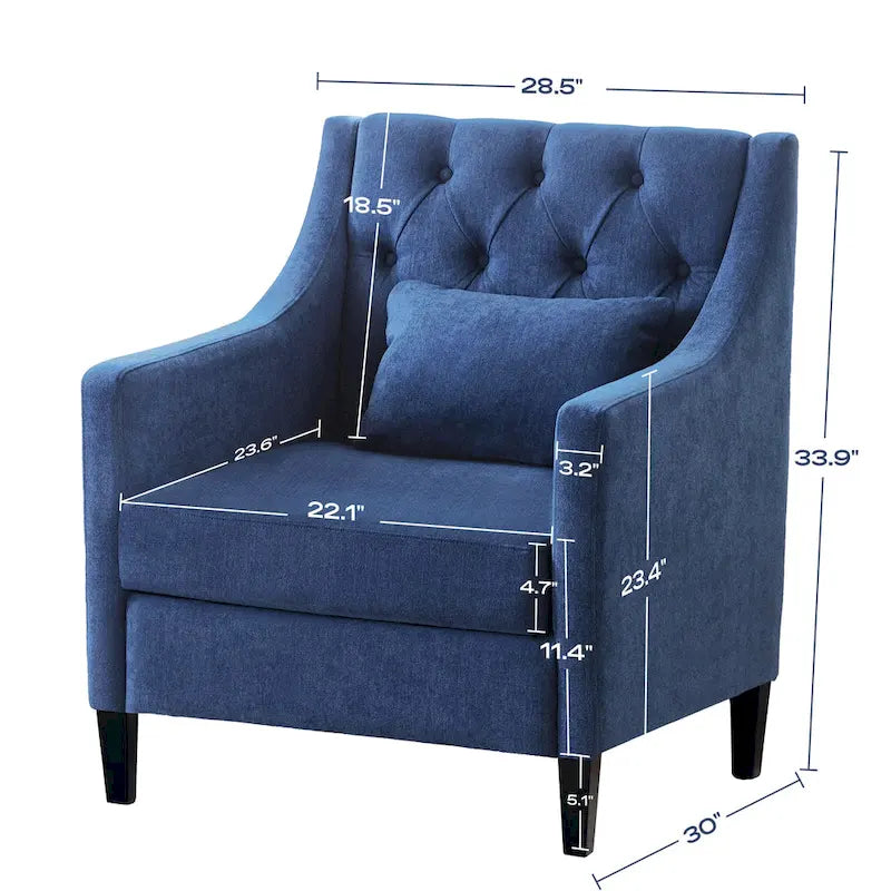Fauteuil capitonné en coton et lin bleu / bleu sarcelle foncé / beige avec repose-pieds et structure en bois massif – Individuel