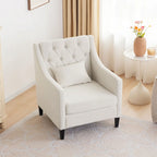 Fauteuil capitonné en coton et lin bleu / bleu sarcelle foncé / beige avec repose-pieds et structure en bois massif – Individuel