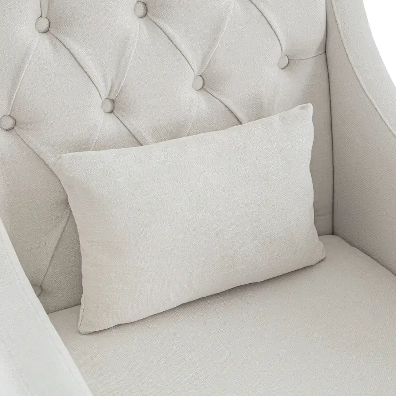 Fauteuil capitonné en coton et lin bleu / bleu sarcelle foncé / beige avec repose-pieds et structure en bois massif – Individuel