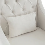 Fauteuil capitonné en coton et lin bleu / bleu sarcelle foncé / beige avec repose-pieds et structure en bois massif – Individuel