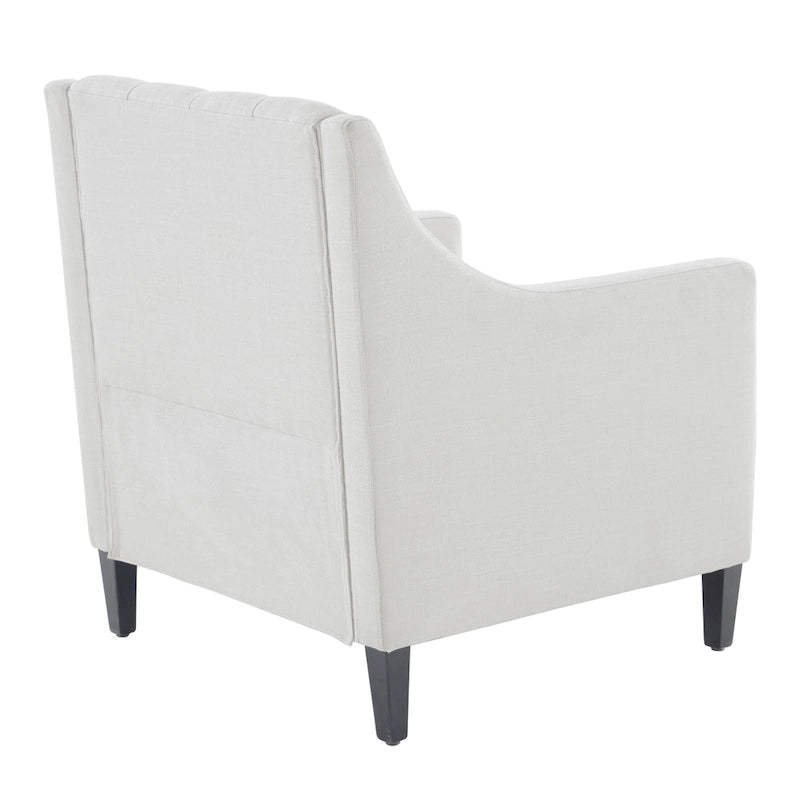 Fauteuil capitonné en coton et lin bleu / bleu sarcelle foncé / beige avec repose-pieds et structure en bois massif – Individuel