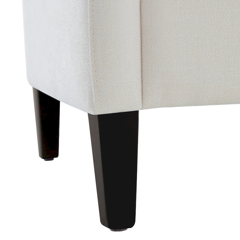 Fauteuil capitonné en coton et lin bleu / bleu sarcelle foncé / beige avec repose-pieds et structure en bois massif – Individuel