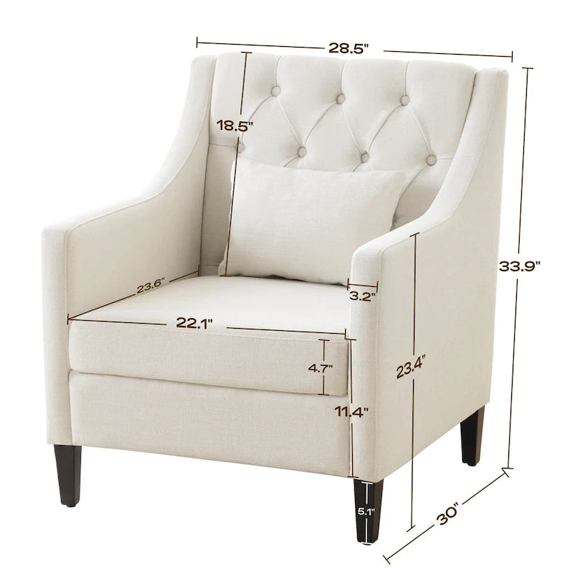 Fauteuil capitonné en coton et lin bleu / bleu sarcelle foncé / beige avec repose-pieds et structure en bois massif – Individuel