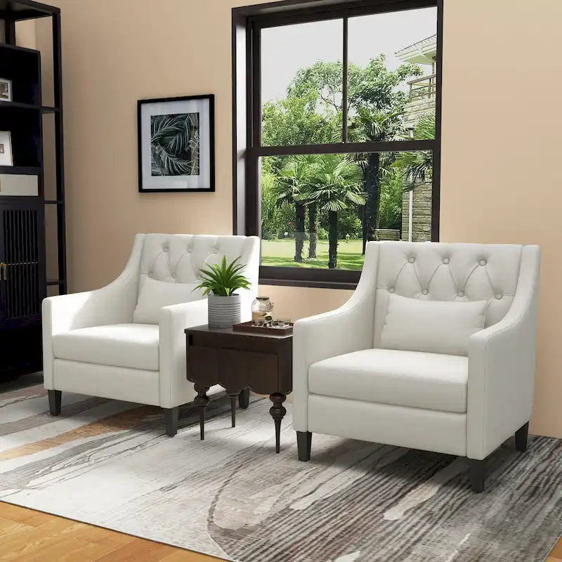 Fauteuil capitonné en coton et lin bleu / bleu sarcelle foncé / beige avec repose-pieds et structure en bois massif – Individuel