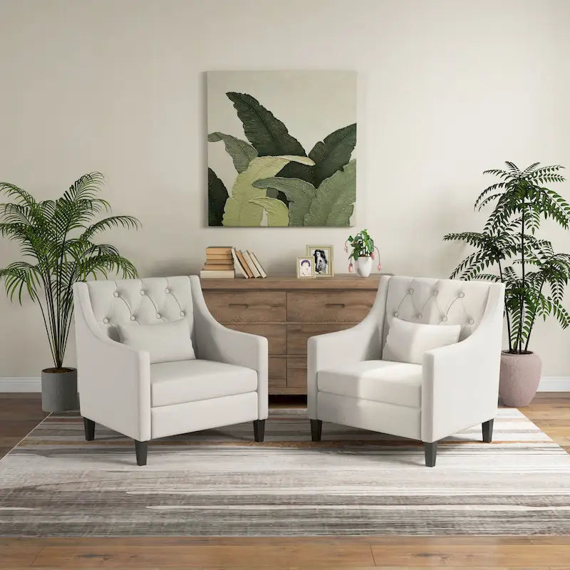 Fauteuil capitonné en coton et lin bleu / bleu sarcelle foncé / beige avec repose-pieds et structure en bois massif – Individuel