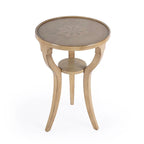 Table d'appoint ronde en bois naturel avec 3 pieds évasés et étagère inférieure – Unité