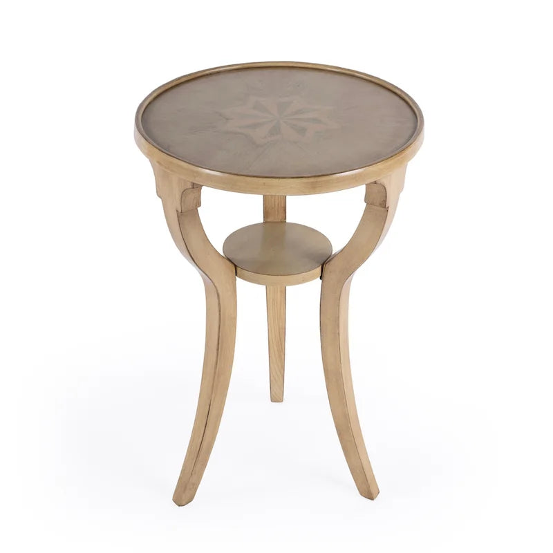Table d'appoint ronde en bois naturel avec 3 pieds évasés et étagère inférieure – Unité