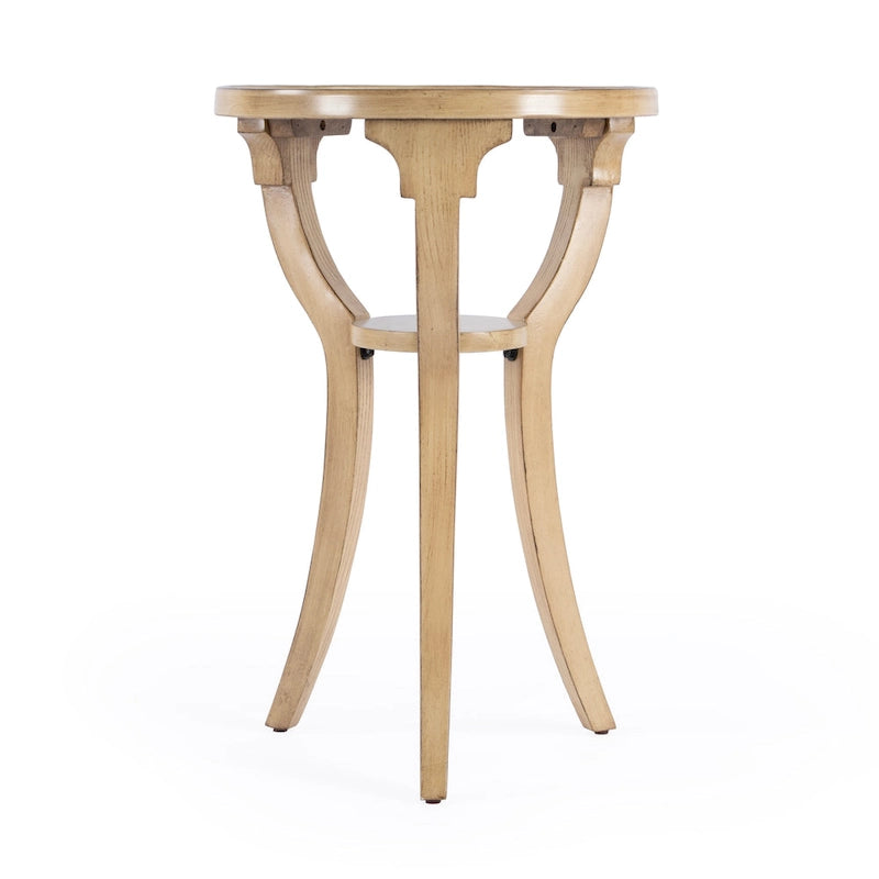 Table d'appoint ronde en bois naturel avec 3 pieds évasés et étagère inférieure – Unité