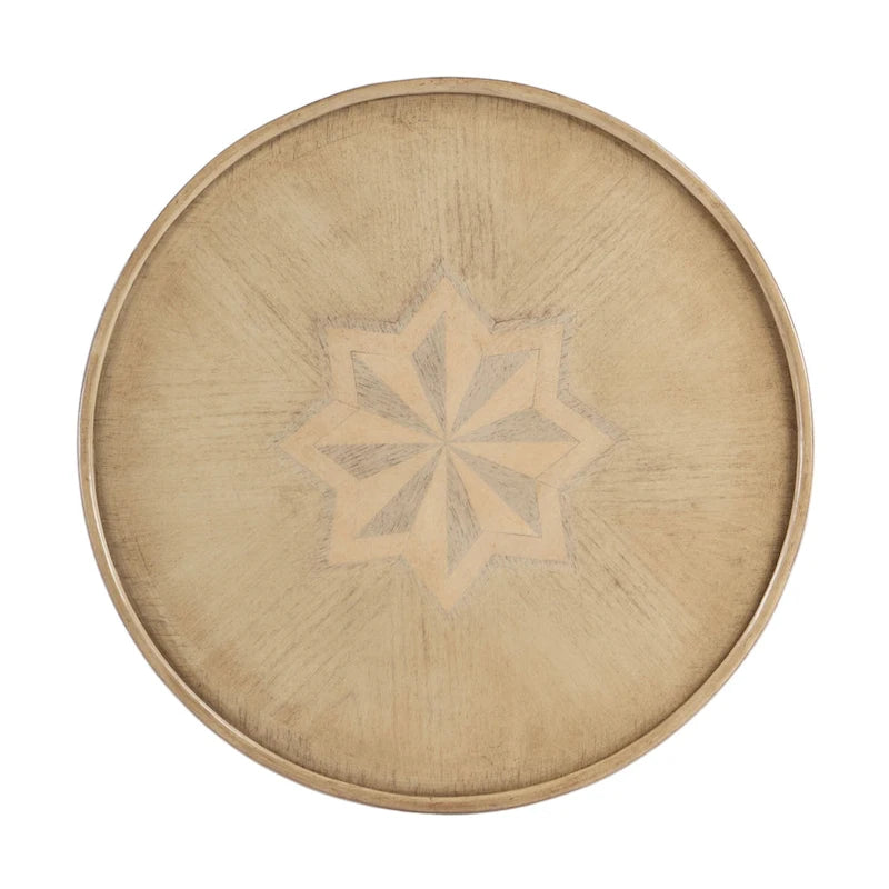 Table d'appoint ronde en bois naturel avec 3 pieds évasés et étagère inférieure – Unité