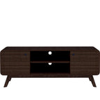 Meuble TV blanc de style Mid-Century avec 2 placards, étagères réglables et pieds évasés – Convient aux TV jusqu'à 60"