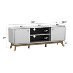 Meuble TV blanc de style Mid-Century avec 2 placards, étagères réglables et pieds évasés – Convient aux TV jusqu'à 60"