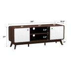 Meuble TV blanc de style Mid-Century avec 2 placards, étagères réglables et pieds évasés – Convient aux TV jusqu'à 60"