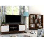 Meuble TV blanc de style Mid-Century avec 2 placards, étagères réglables et pieds évasés – Convient aux TV jusqu'à 60"