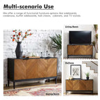 Meuble TV à chevrons noir/noyer avec 4 portes battantes et étagères réglables – 140 cm