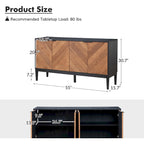 Meuble TV à chevrons noir/noyer avec 4 portes battantes et étagères réglables – 140 cm