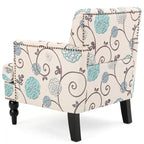 Fauteuil club capitonné avec boutons en tissu floral beige clair et bleu et garniture cloutée – Simple