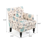 Fauteuil club capitonné avec boutons en tissu floral beige clair et bleu et garniture cloutée – Simple