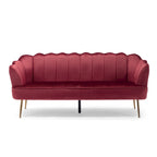 Canapé Coquillage en Velours Rouge Baie / Jaune / Rose Poudré / Bleu Canard / Turquoise / Beige avec Pieds en Fer Doré – 76,25", 3 Places