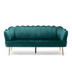 Canapé Coquillage en Velours Rouge Baie / Jaune / Rose Poudré / Bleu Canard / Turquoise / Beige avec Pieds en Fer Doré – 76,25", 3 Places
