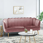 Canapé Coquillage en Velours Rouge Baie / Jaune / Rose Poudré / Bleu Canard / Turquoise / Beige avec Pieds en Fer Doré – 76,25", 3 Places