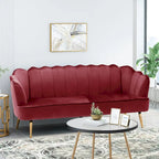 Canapé Coquillage en Velours Rouge Baie / Jaune / Rose Poudré / Bleu Canard / Turquoise / Beige avec Pieds en Fer Doré – 76,25", 3 Places