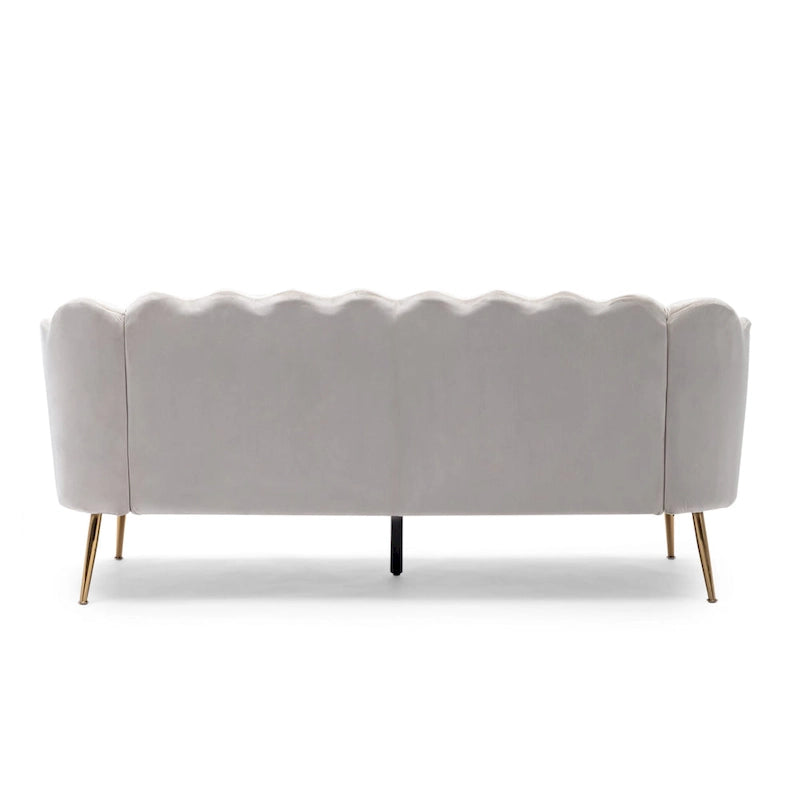 Canapé Coquillage en Velours Rouge Baie / Jaune / Rose Poudré / Bleu Canard / Turquoise / Beige avec Pieds en Fer Doré – 76,25", 3 Places