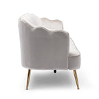 Canapé Coquillage en Velours Rouge Baie / Jaune / Rose Poudré / Bleu Canard / Turquoise / Beige avec Pieds en Fer Doré – 76,25", 3 Places