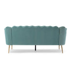 Canapé Coquillage en Velours Rouge Baie / Jaune / Rose Poudré / Bleu Canard / Turquoise / Beige avec Pieds en Fer Doré – 76,25", 3 Places