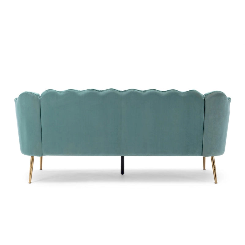 Canapé Coquillage en Velours Rouge Baie / Jaune / Rose Poudré / Bleu Canard / Turquoise / Beige avec Pieds en Fer Doré – 76,25", 3 Places