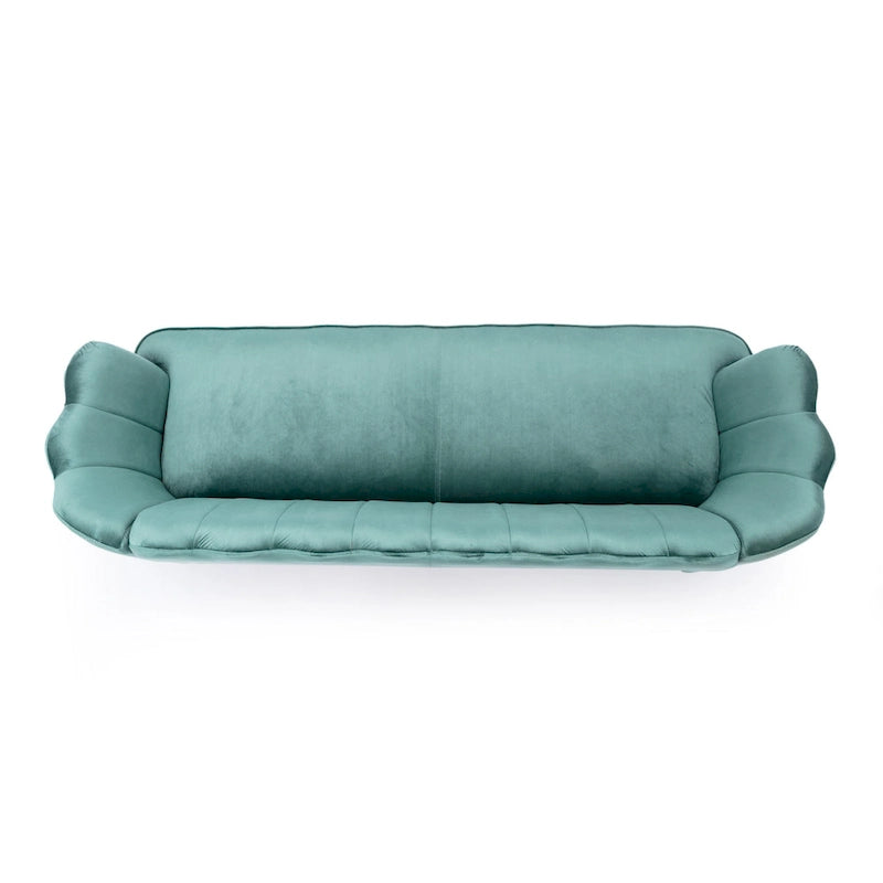 Canapé Coquillage en Velours Rouge Baie / Jaune / Rose Poudré / Bleu Canard / Turquoise / Beige avec Pieds en Fer Doré – 76,25", 3 Places