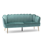 Canapé Coquillage en Velours Rouge Baie / Jaune / Rose Poudré / Bleu Canard / Turquoise / Beige avec Pieds en Fer Doré – 76,25", 3 Places