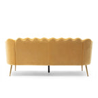 Canapé Coquillage en Velours Rouge Baie / Jaune / Rose Poudré / Bleu Canard / Turquoise / Beige avec Pieds en Fer Doré – 76,25", 3 Places