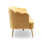 Canapé Coquillage en Velours Rouge Baie / Jaune / Rose Poudré / Bleu Canard / Turquoise / Beige avec Pieds en Fer Doré – 76,25", 3 Places