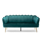 Canapé Coquillage en Velours Rouge Baie / Jaune / Rose Poudré / Bleu Canard / Turquoise / Beige avec Pieds en Fer Doré – 76,25", 3 Places
