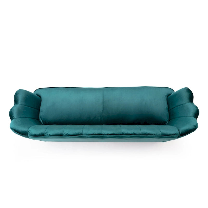 Canapé Coquillage en Velours Rouge Baie / Jaune / Rose Poudré / Bleu Canard / Turquoise / Beige avec Pieds en Fer Doré – 76,25", 3 Places
