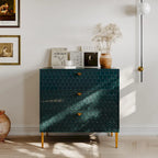 Commode à 3 tiroirs noire / blanche / bleue / verte avec pieds en métal doré – Unité individuelle