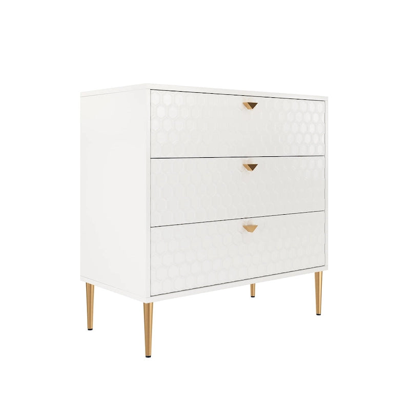 Commode à 3 tiroirs noire / blanche / bleue / verte avec pieds en métal doré – Unité individuelle