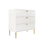 Commode à 3 tiroirs noire / blanche / bleue / verte avec pieds en métal doré – Unité individuelle