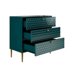 Commode à 3 tiroirs noire / blanche / bleue / verte avec pieds en métal doré – Unité individuelle