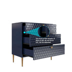 Commode à 3 tiroirs noire / blanche / bleue / verte avec pieds en métal doré – Unité individuelle