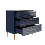 Commode à 3 tiroirs noire / blanche / bleue / verte avec pieds en métal doré – Unité individuelle