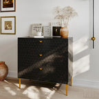 Commode à 3 tiroirs noire / blanche / bleue / verte avec pieds en métal doré – Unité individuelle