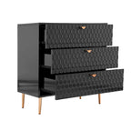 Commode à 3 tiroirs noire / blanche / bleue / verte avec pieds en métal doré – Unité individuelle