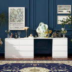 Commode / Coiffeuse / Bureau simple, extensible, blanche, à 9 tiroirs