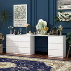 Commode / Coiffeuse / Bureau simple, extensible, blanche, à 9 tiroirs